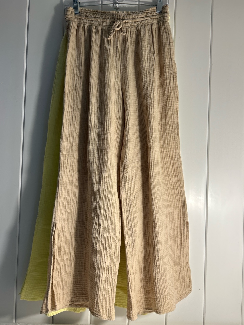 LOT OF 2 Magaschoni Organic Cotton Gauze Wide Leg Pants Small Set tan pastel